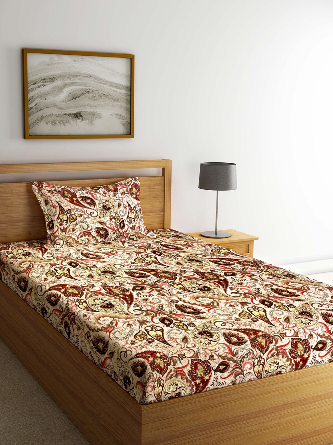Arrabi Multicoloured Ethnic Motifs 300 TC Single Bedsheet with 1 Pillow Covers, Multi
Arrabi Multicoloured Ethnic Motifs 300 TC Single Bedsheet with 1 Pillow Covers, Multi