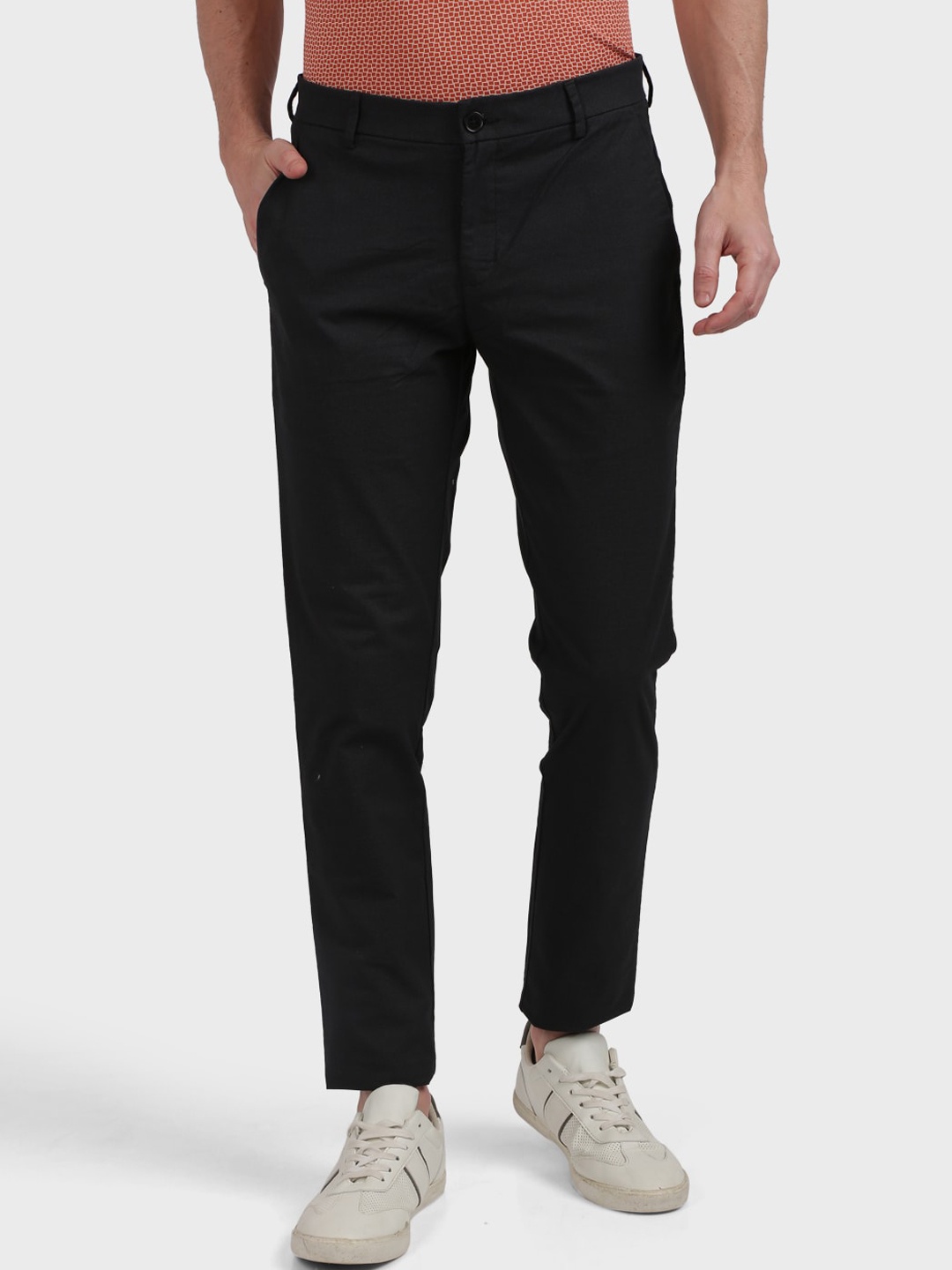 ColorPlus Men Black Mid-Rise Regular Fit Trousers