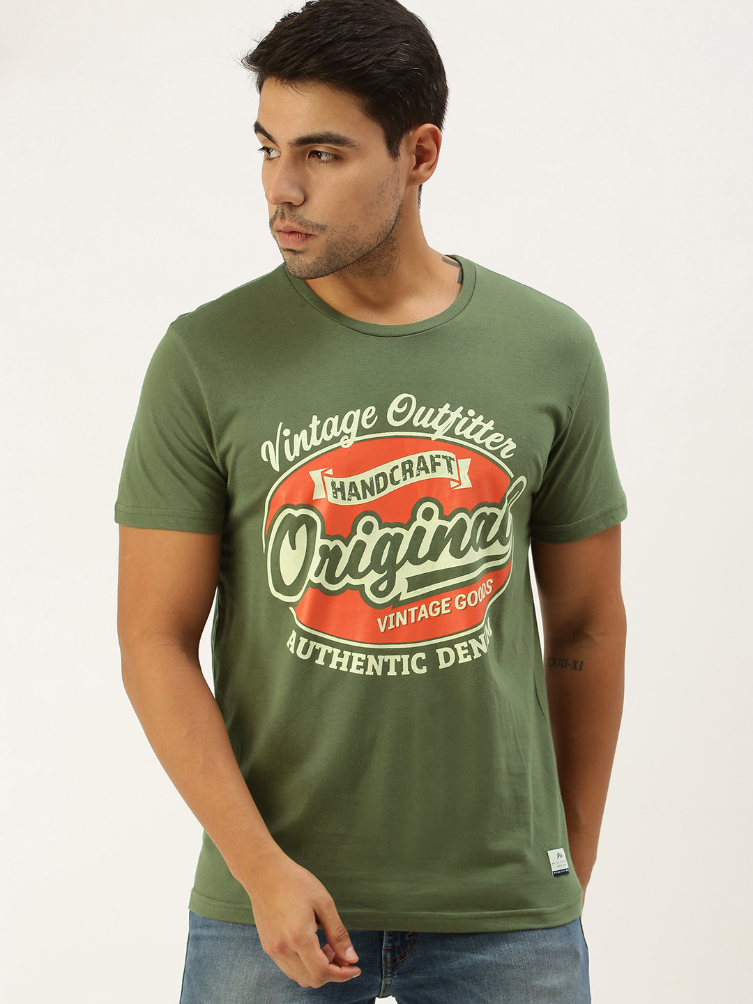 Peter England Men Olive Green Typography Printed Slim Fit Cotton Casual Pure Cotton T-shirt
Peter England Men Olive Green Typography Printed Slim Fit Cotton Casual Pure Cotton T-shirt