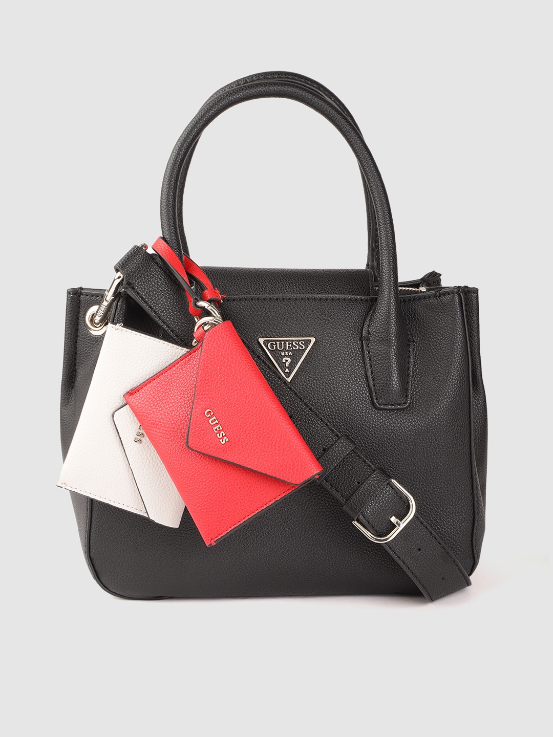 GUESS Black Solid Structured Handheld Bag with 2 Non-Detachable Envelope Shaped Pouches
GUESS Black Solid Structured Handheld Bag with 2 Non-Detachable Envelope Shaped Pouches