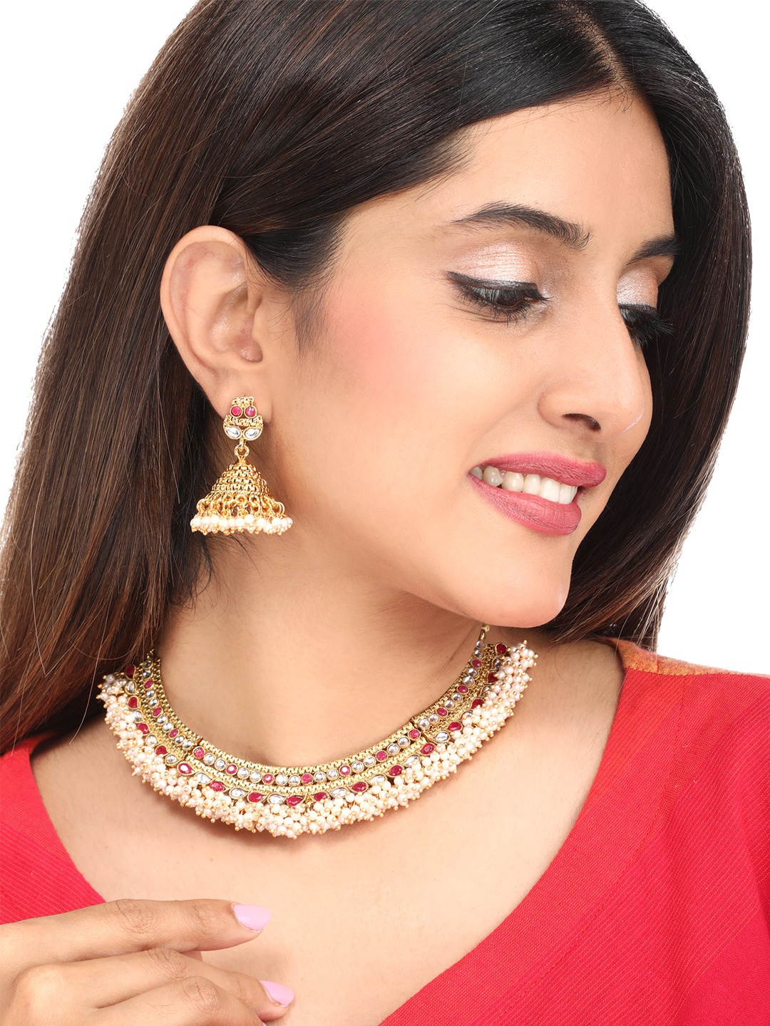 Yellow Chimes Women Gold-Toned & Red Kundan Studded & Beaded Handcrafted Necklace Set
Yellow Chimes Women Gold-Toned & Red Kundan Studded & Beaded Handcrafted Necklace Set