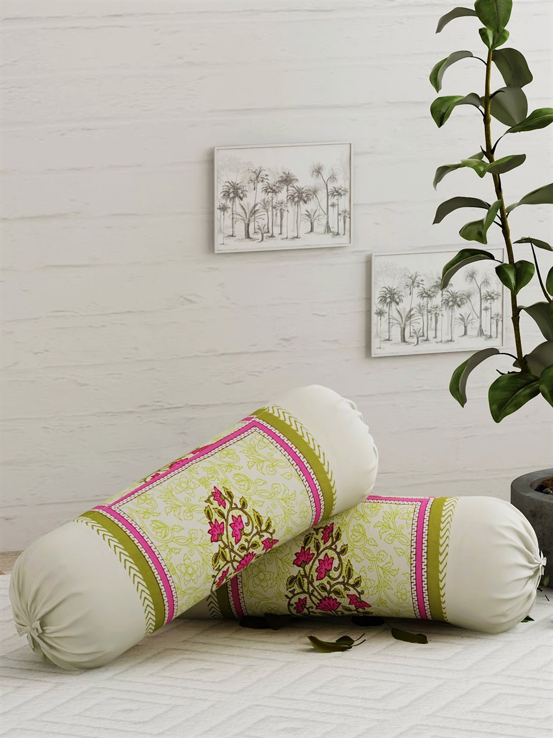 Salona Bichona Set Of 2 Cream-Coloured & Green Printed 120 TC Pure Cotton Bolster Covers
Salona Bichona Set Of 2 Cream-Coloured & Green Printed 120 TC Pure Cotton Bolster Covers
