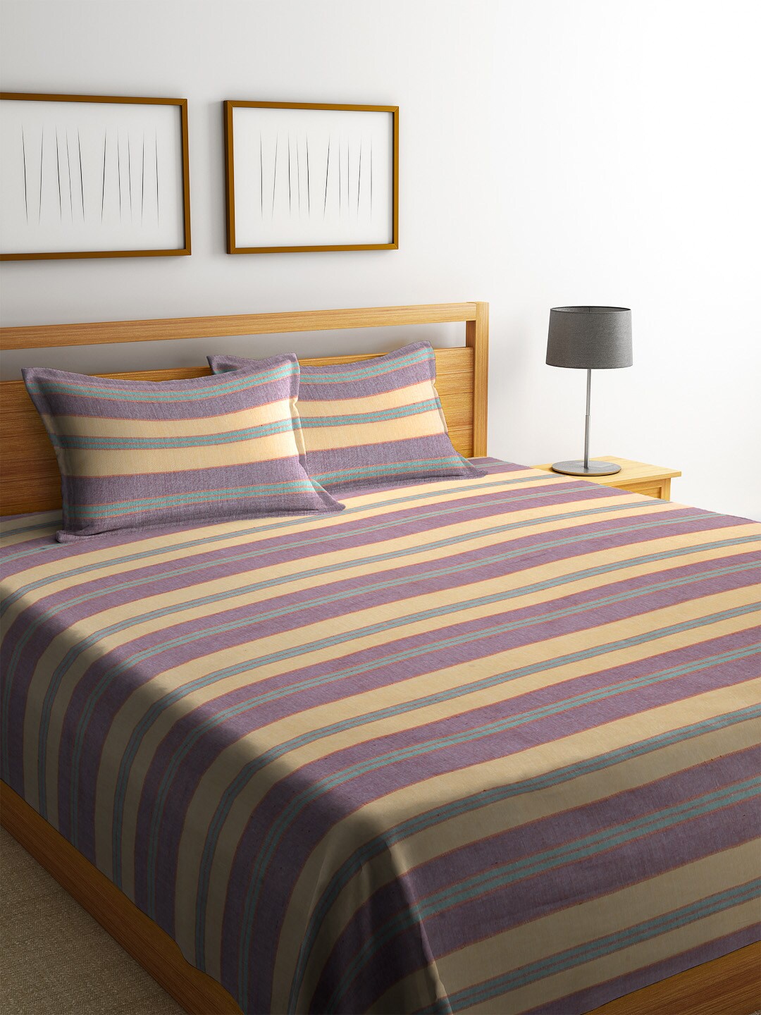 Arrabi Yellow & Purple Striped Handwoven Cotton Double King Bedcover With 2 Pillow Cover
Arrabi Yellow & Purple Striped Handwoven Cotton Double King Bedcover With 2 Pillow Cover