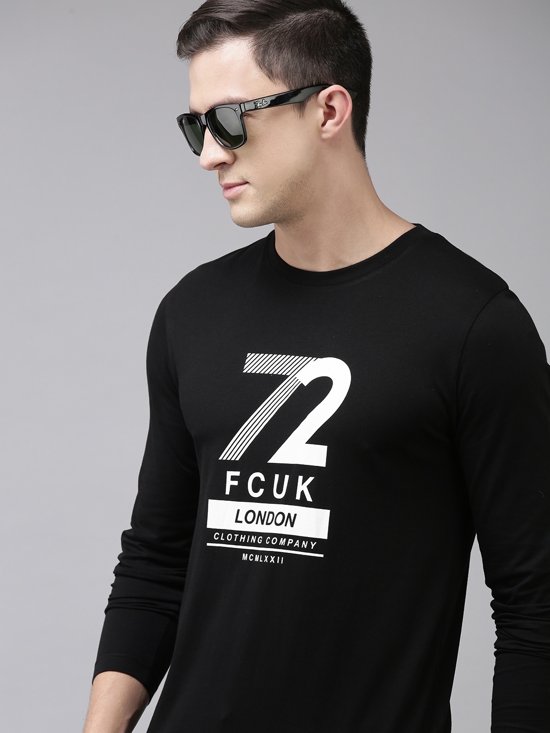 French Connection Men Black Typography Printed Slim Fit Pure Cotton T-shirt