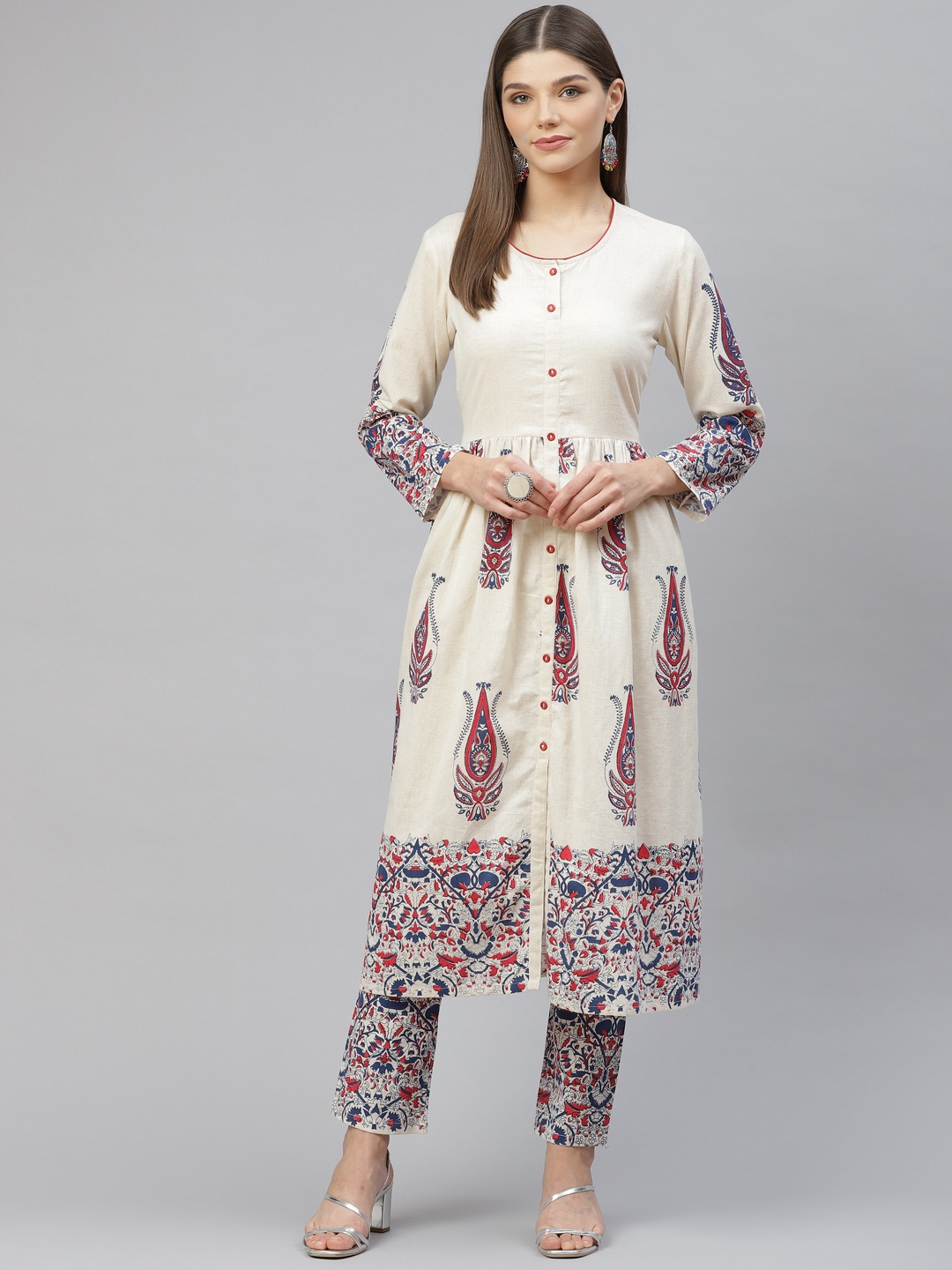 Tulsattva Women Off White Ethnic Motifs Printed Regular Pure Cotton Kurta with Trousers
Tulsattva Women Off White Ethnic Motifs Printed Regular Pure Cotton Kurta with Trousers