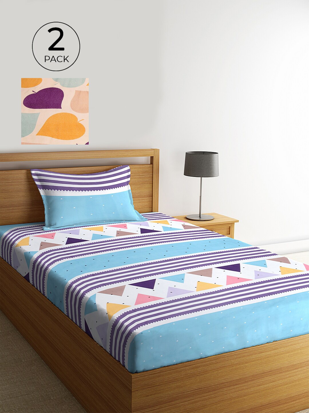 KLOTTHE Set Of 2 Multicoloured Striped 210 TC Single Bedsheet With 2 Pillow Covers, Multi
KLOTTHE Set Of 2 Multicoloured Striped 210 TC Single Bedsheet With 2 Pillow Covers, Multi