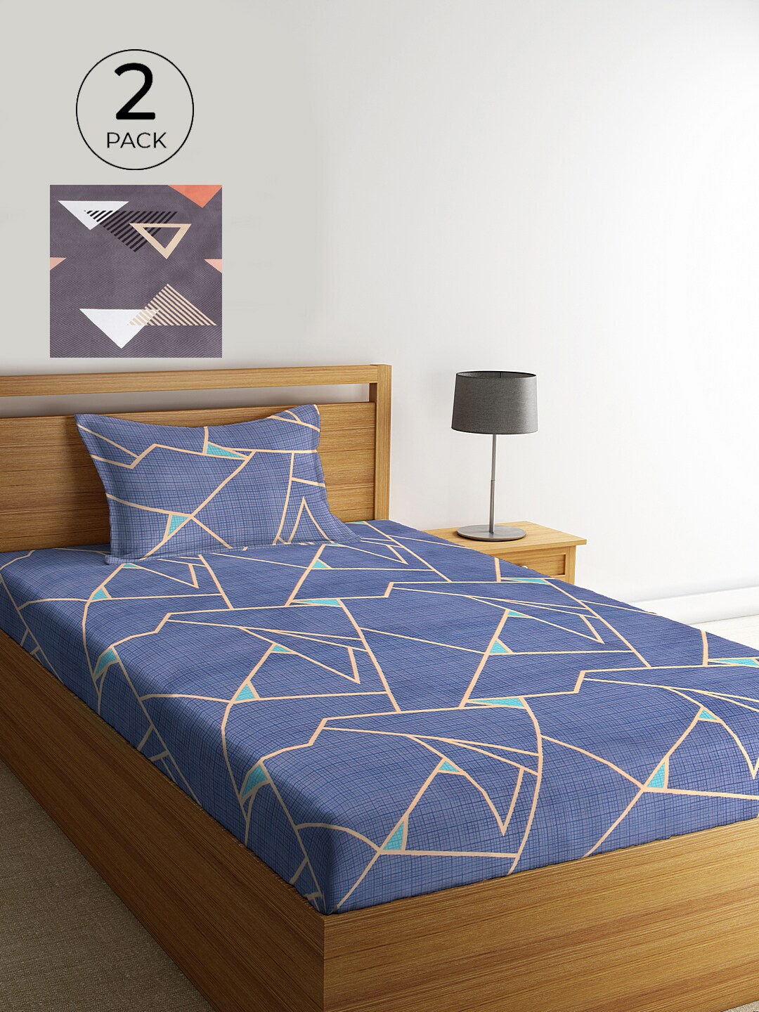 KLOTTHE Set Of 2 Multicoloured Geometric 210 TC Single Bedsheet With 2 Pillow Covers, Multi
KLOTTHE Set Of 2 Multicoloured Geometric 210 TC Single Bedsheet With 2 Pillow Covers, Multi