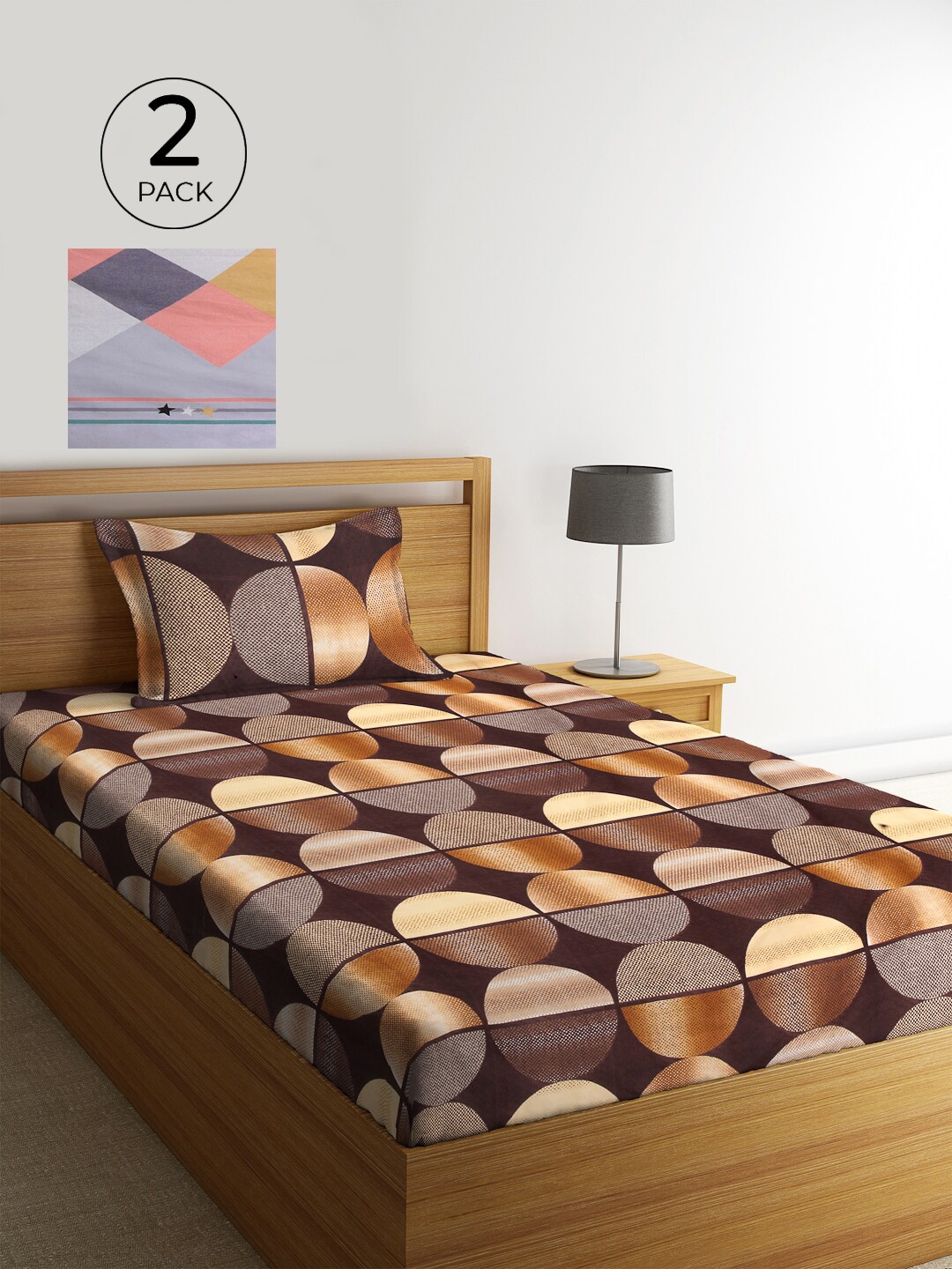 KLOTTHE Set Of 2 Multicoloured Geometric 210 TC Single Bedsheet With 2 Pillow Covers, Multi
KLOTTHE Set Of 2 Multicoloured Geometric 210 TC Single Bedsheet With 2 Pillow Covers, Multi