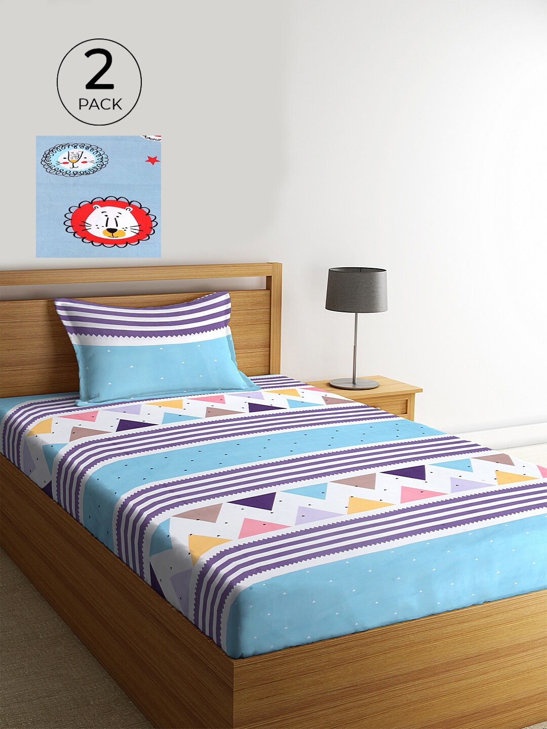 KLOTTHE Set Of 2 Multicoloured Striped 210 TC Single Bedsheet With 2 Pillow Covers, Multi
KLOTTHE Set Of 2 Multicoloured Striped 210 TC Single Bedsheet With 2 Pillow Covers, Multi