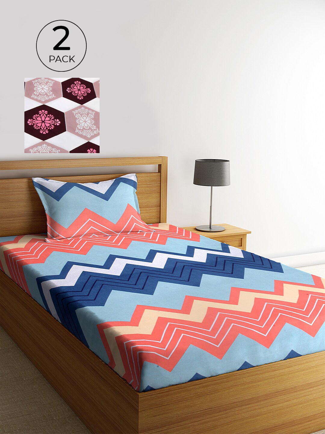 KLOTTHE Set Of 2 Multicoloured Geometric 210 TC Single Bedsheet with 2 Pillow Covers, Multi
KLOTTHE Set Of 2 Multicoloured Geometric 210 TC Single Bedsheet with 2 Pillow Covers, Multi