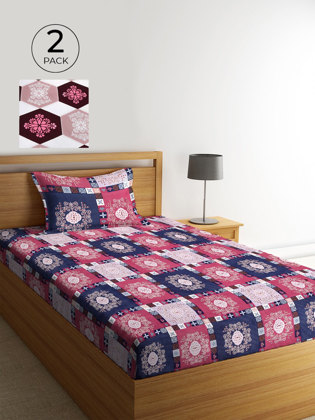 KLOTTHE Set of 2 Multicoloured Geometric 210 TC Single Bedsheet with 2 Pillow Covers, Multi
KLOTTHE Set of 2 Multicoloured Geometric 210 TC Single Bedsheet with 2 Pillow Covers, Multi