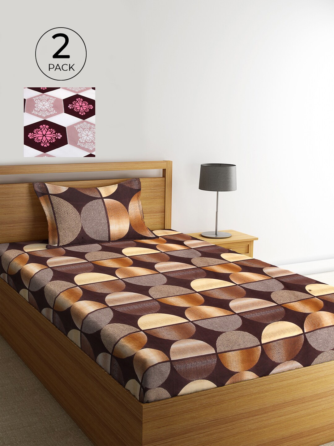 KLOTTHE Set Of 2 Multicoloured Geometric 210 TC Single Bedsheet with 2 Pillow Covers, Multi
KLOTTHE Set Of 2 Multicoloured Geometric 210 TC Single Bedsheet with 2 Pillow Covers, Multi