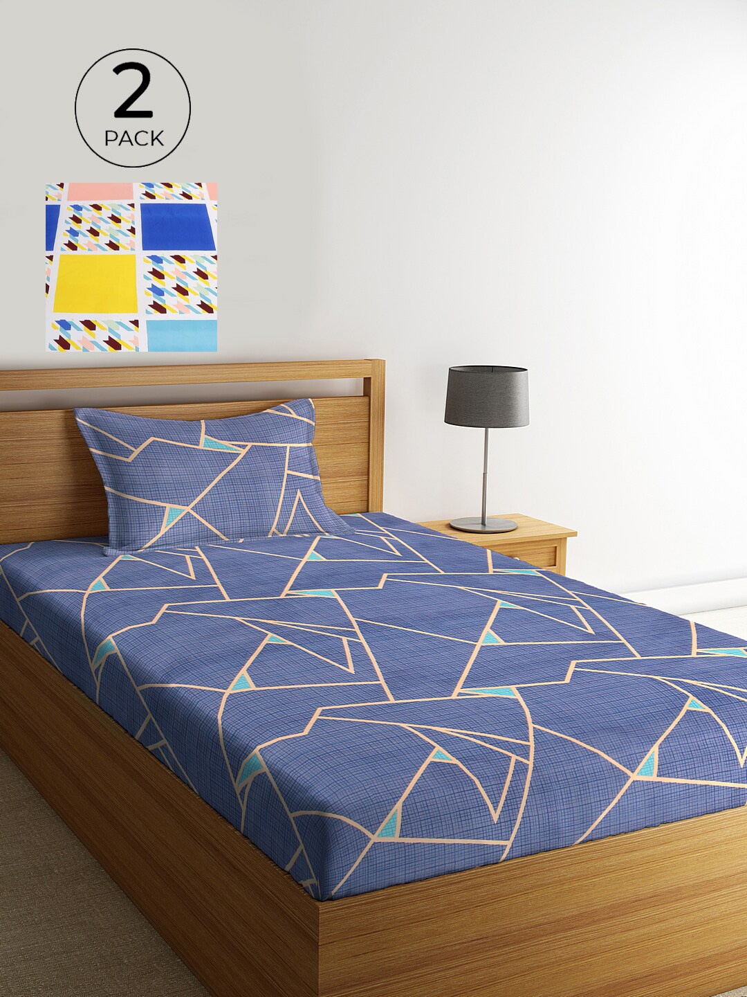 KLOTTHE Set Of 2 Multicoloured Geometric 210 TC Single Bedsheet with 2 Pillow Covers, Multi
KLOTTHE Set Of 2 Multicoloured Geometric 210 TC Single Bedsheet with 2 Pillow Covers, Multi