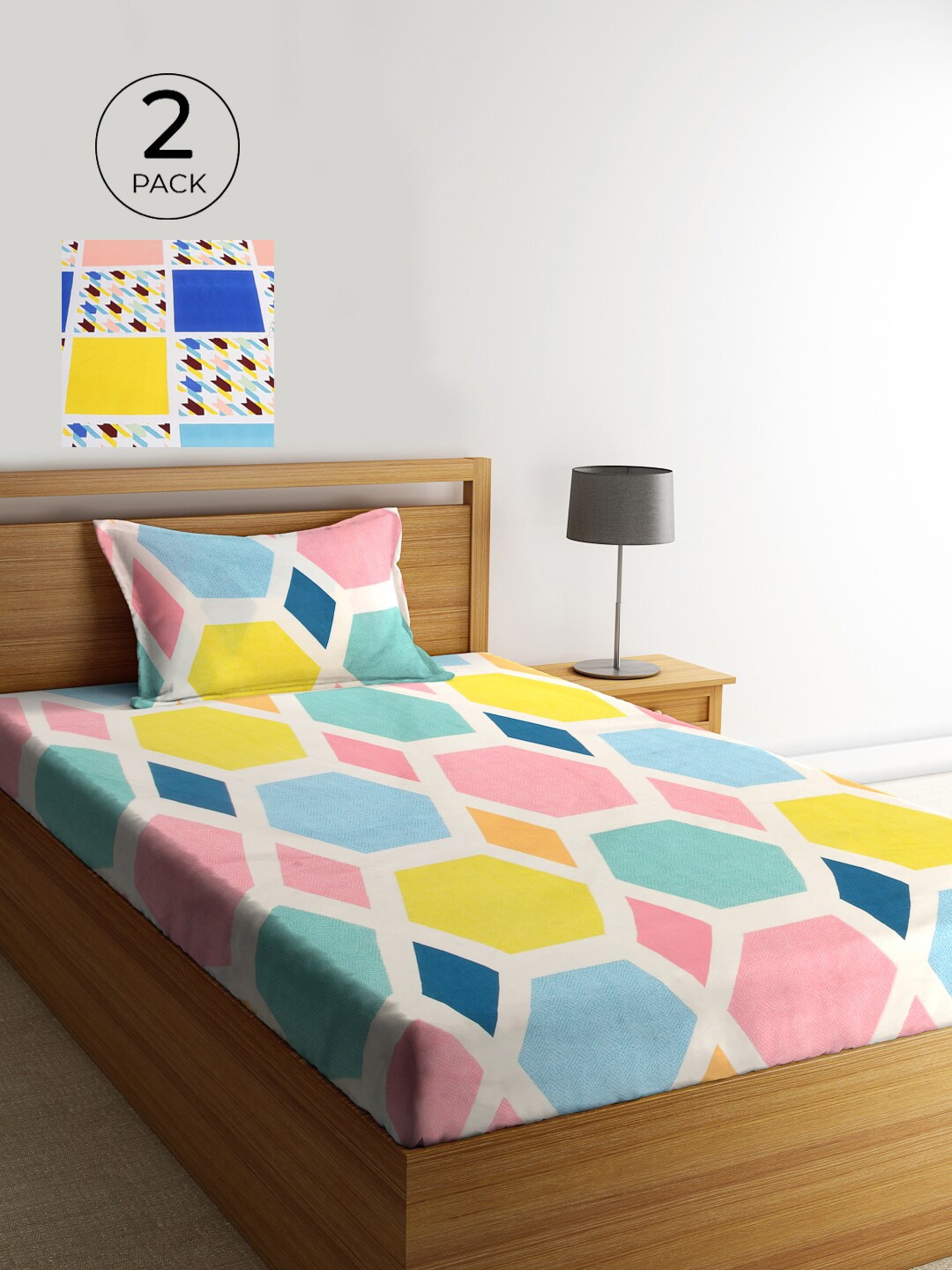 KLOTTHE Set Of 2 Multicoloured Geometric 210 TC Single Bedsheet with 2 Pillow Covers, Multi
KLOTTHE Set Of 2 Multicoloured Geometric 210 TC Single Bedsheet with 2 Pillow Covers, Multi