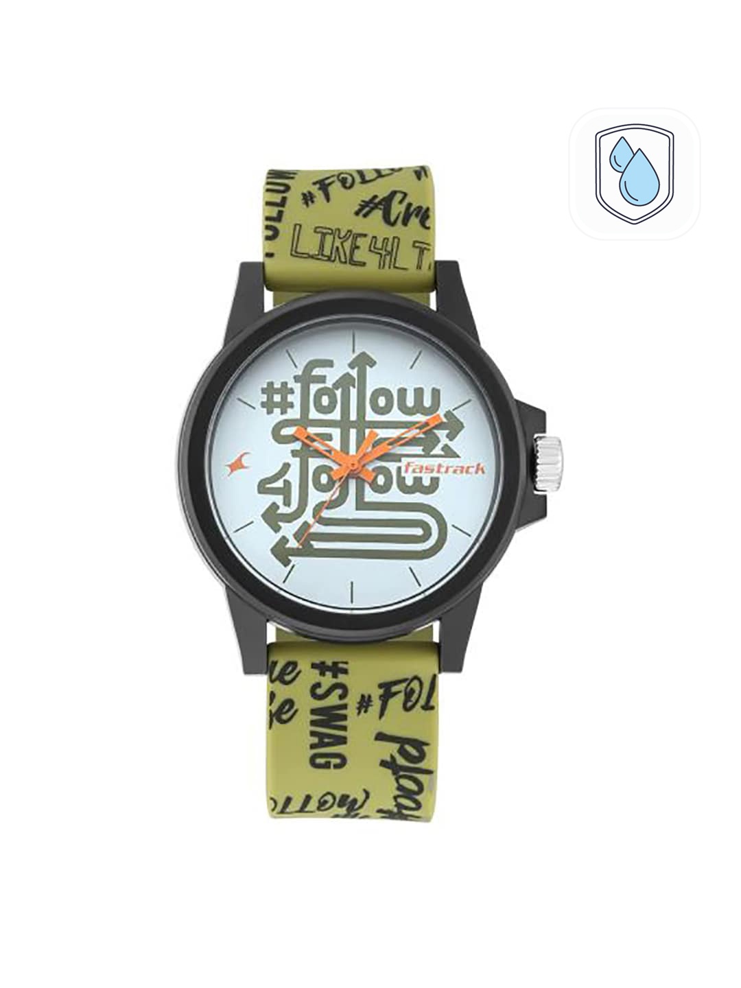 Fastrack Unisex White Dial & Green Straps Printed Tees Hashtag Analogue Watch 68012PP10
Fastrack Unisex White Dial & Green Straps Printed Tees Hashtag Analogue Watch 68012PP10