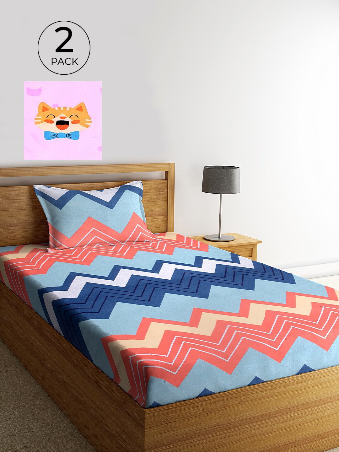 KLOTTHE Set Of 2 Pink & Blue Geometric 210 TC Single Bedsheet with 2 Pillow Covers
KLOTTHE Set Of 2 Pink & Blue Geometric 210 TC Single Bedsheet with 2 Pillow Covers