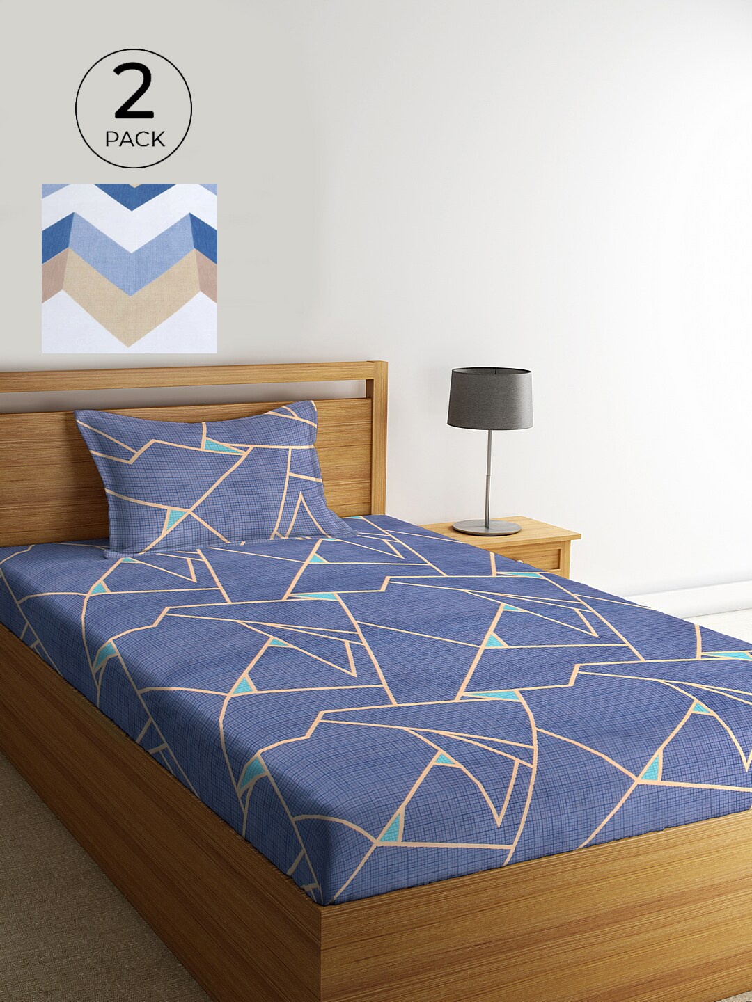 KLOTTHE Set of 2 Blue & White Geometric 210 TC Single Bedsheets with 2 Pillow Covers
KLOTTHE Set of 2 Blue & White Geometric 210 TC Single Bedsheets with 2 Pillow Covers