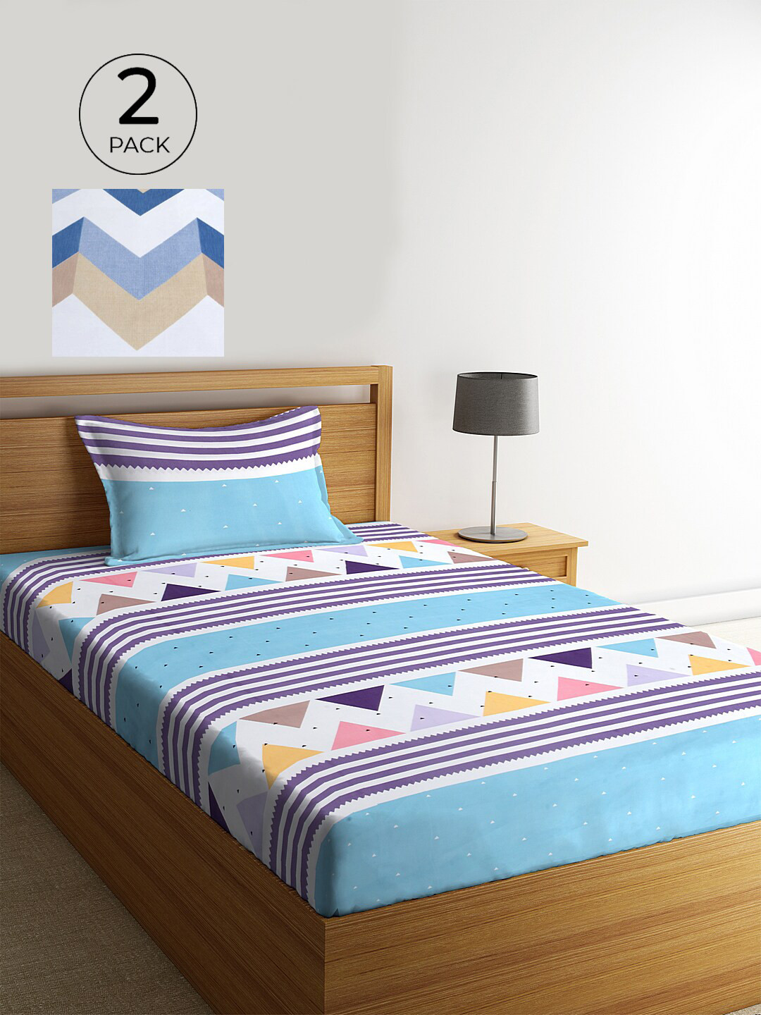 KLOTTHE Set of 2 Blue & White Geometric 210 TC Single Bedsheets with 2 Pillow Covers
KLOTTHE Set of 2 Blue & White Geometric 210 TC Single Bedsheets with 2 Pillow Covers