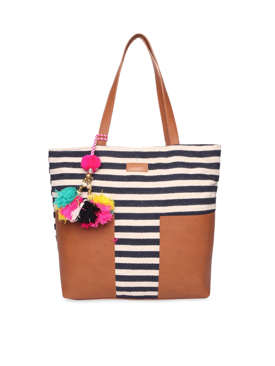 ASTRID Black Striped Oversized Shopper Tote Bag