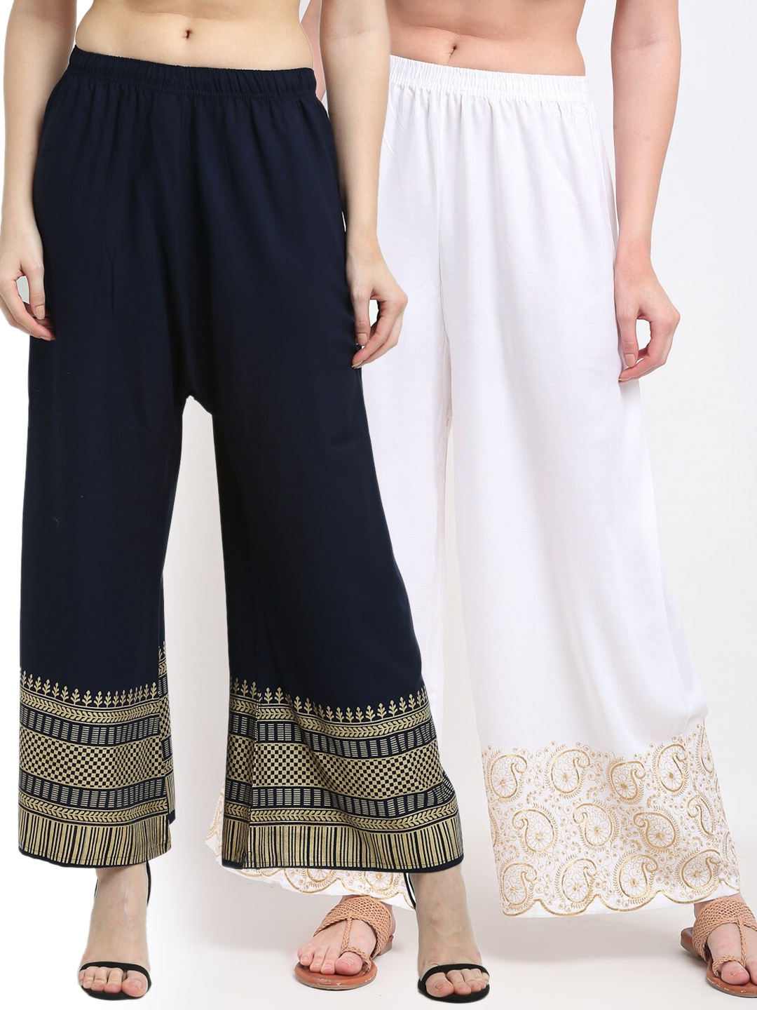 TAG 7 Women Pack Of 2 Navy Blue & White Ethnic Motifs Printed Wide Leg Palazzos
TAG 7 Women Pack Of 2 Navy Blue & White Ethnic Motifs Printed Wide Leg Palazzos