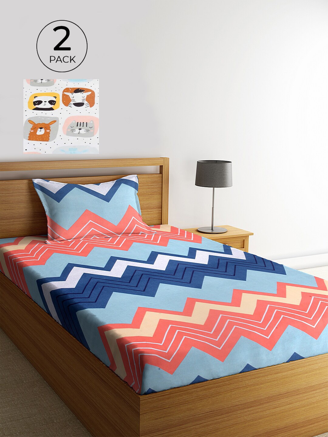 KLOTTHE Set of 2 White & Blue Geometric 210 TC Single Bedsheets with 2 Pillow Covers
KLOTTHE Set of 2 White & Blue Geometric 210 TC Single Bedsheets with 2 Pillow Covers