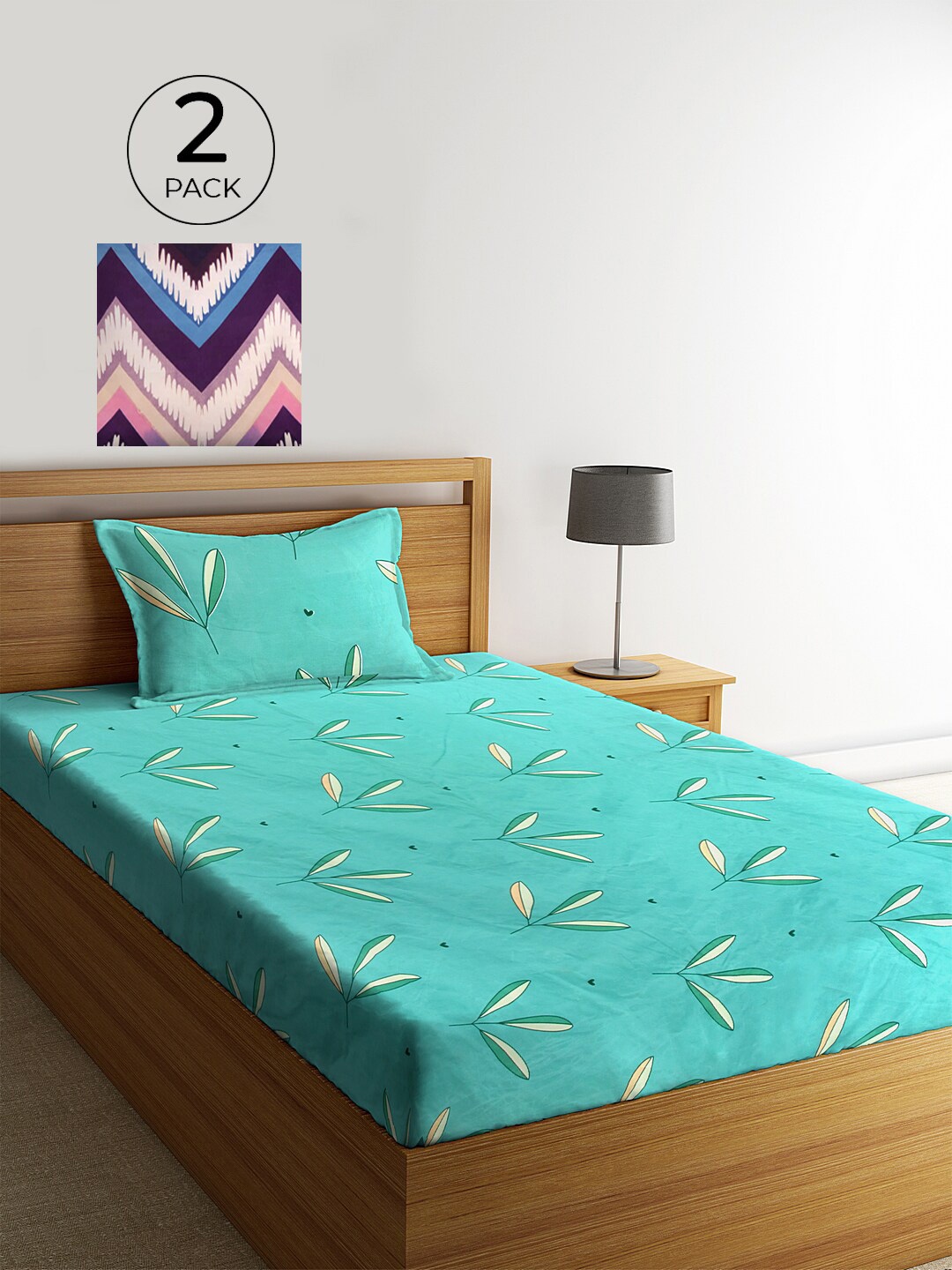KLOTTHE Set of 2 Sea Green & Maroon Floral 210 TC Single Bedsheets with 2 Pillow Covers