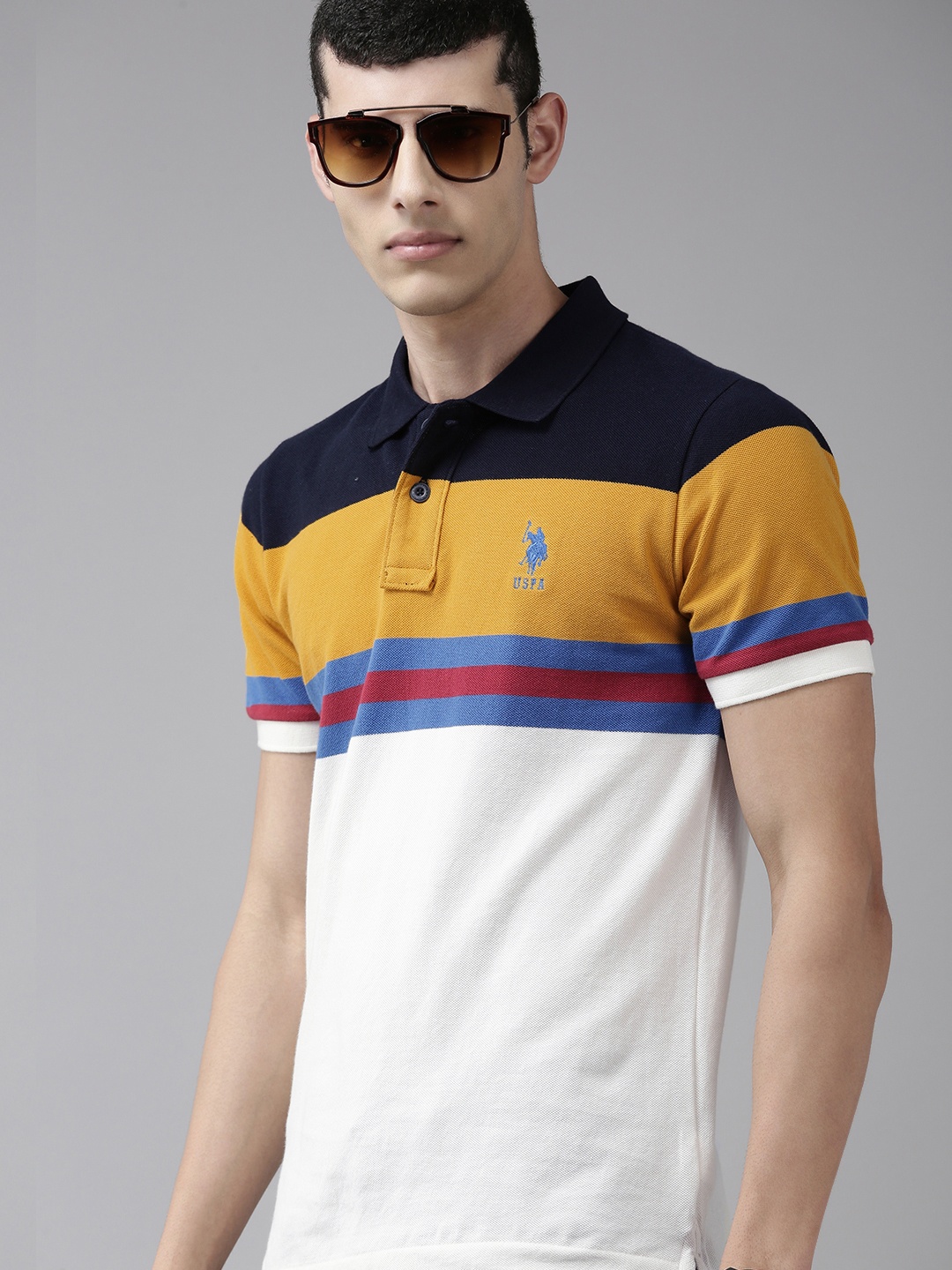 U.S. Polo Assn. Men White & Mustard Yellow Colourblocked Polo Collar Pure Cotton T-shirt
U.S. Polo Assn. Men White & Mustard Yellow Colourblocked Polo Collar Pure Cotton T-shirt
