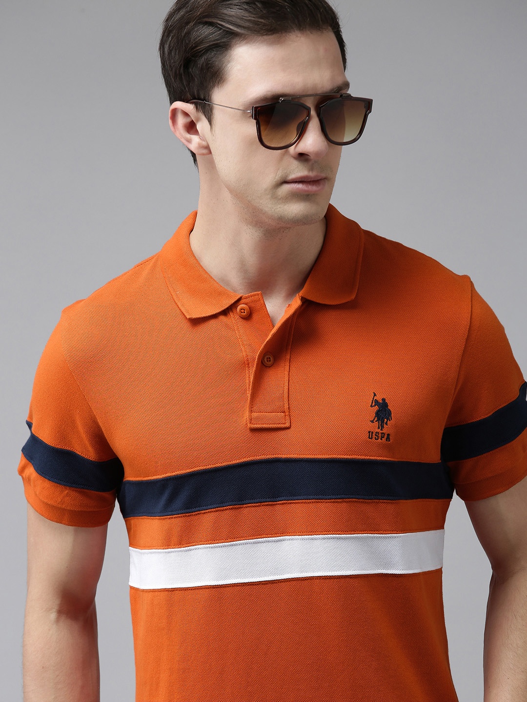 U S Polo Assn Men Rust Orange Striped Polo Collar Slim Fit Pure Cotton Casual T-shirt
U S Polo Assn Men Rust Orange Striped Polo Collar Slim Fit Pure Cotton Casual T-shirt