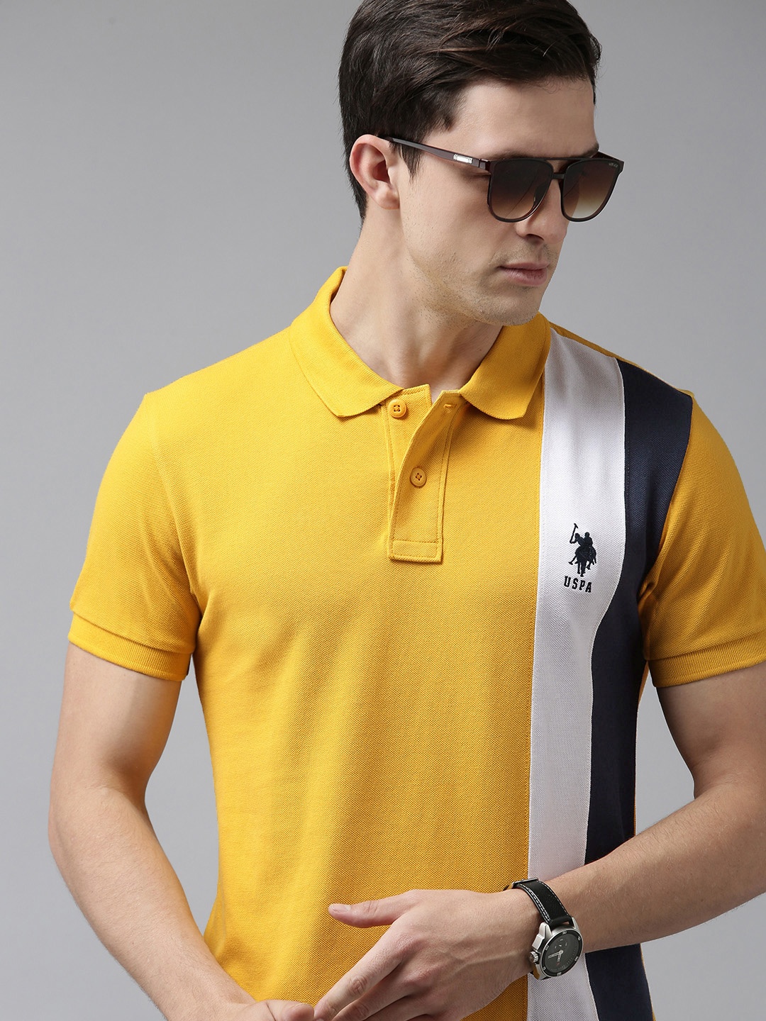 U S Polo Assn Men Mustard Yellow Striped Polo Collar Slim Fit Pure Cotton Casual T-shirt
U S Polo Assn Men Mustard Yellow Striped Polo Collar Slim Fit Pure Cotton Casual T-shirt