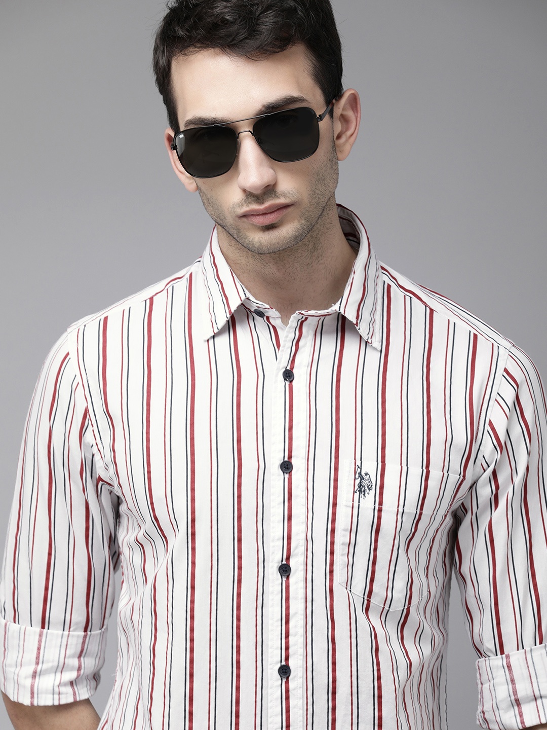 U.S. Polo Assn. Men White & Red Pure Cotton Tailored Fit Striped Casual Shirt
U.S. Polo Assn. Men White & Red Pure Cotton Tailored Fit Striped Casual Shirt