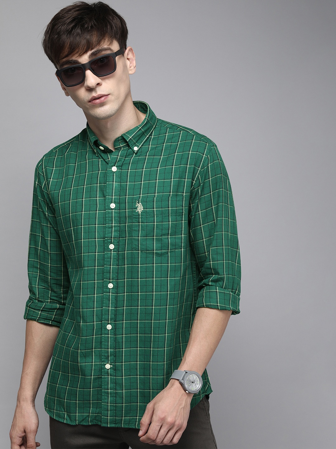 U S Polo Assn Men Green & Navy Blue Tailored Fit Tartan Checked Pure Cotton Casual Shirt
U S Polo Assn Men Green & Navy Blue Tailored Fit Tartan Checked Pure Cotton Casual Shirt