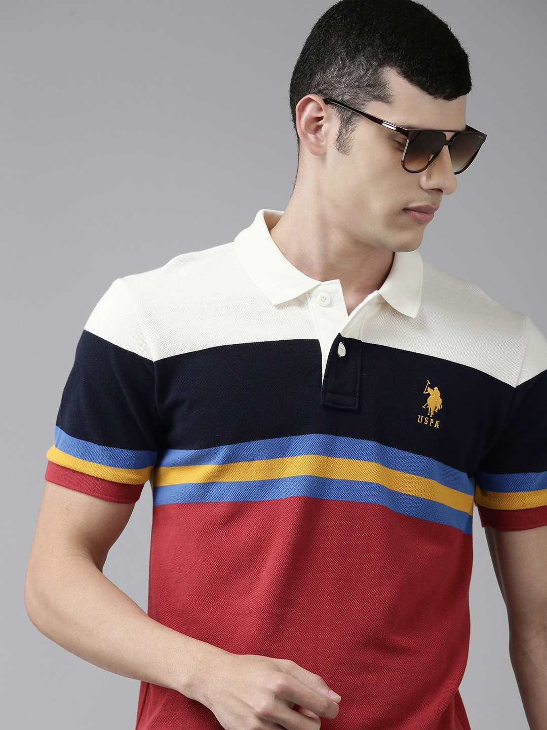 U S Polo Assn Men White & Rust Red Colourblocked Polo Collar Slim Fit Pure Cotton T-shirt
U S Polo Assn Men White & Rust Red Colourblocked Polo Collar Slim Fit Pure Cotton T-shirt