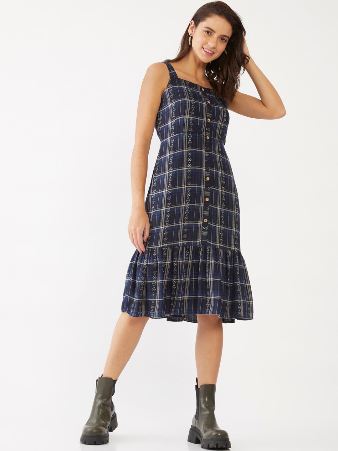 Zink London Blue Checked Dress