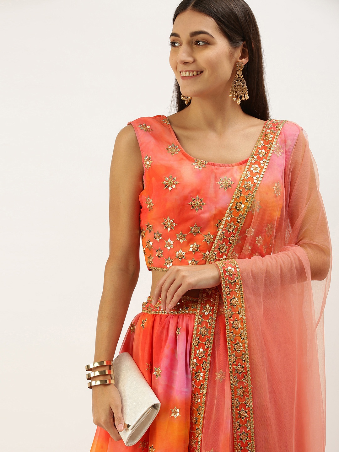 RedRound Orange & Multicoloured Embroidered Sequinned Semi-Stitched Lehenga & Unstitched Blouse With Dupatta
RedRound Orange & Multicoloured Embroidered Sequinned Semi-Stitched Lehenga & Unstitched Blouse With Dupatta