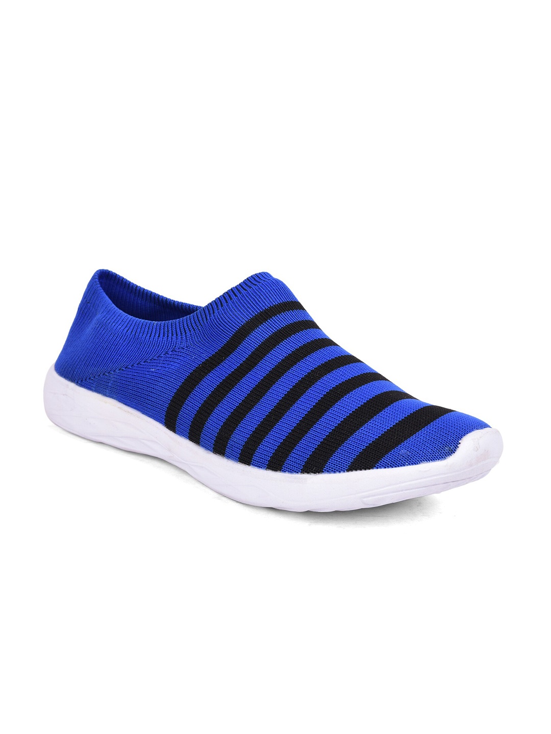Liberty Women Blue & Black Striped Mesh Slip On Walking Shoes