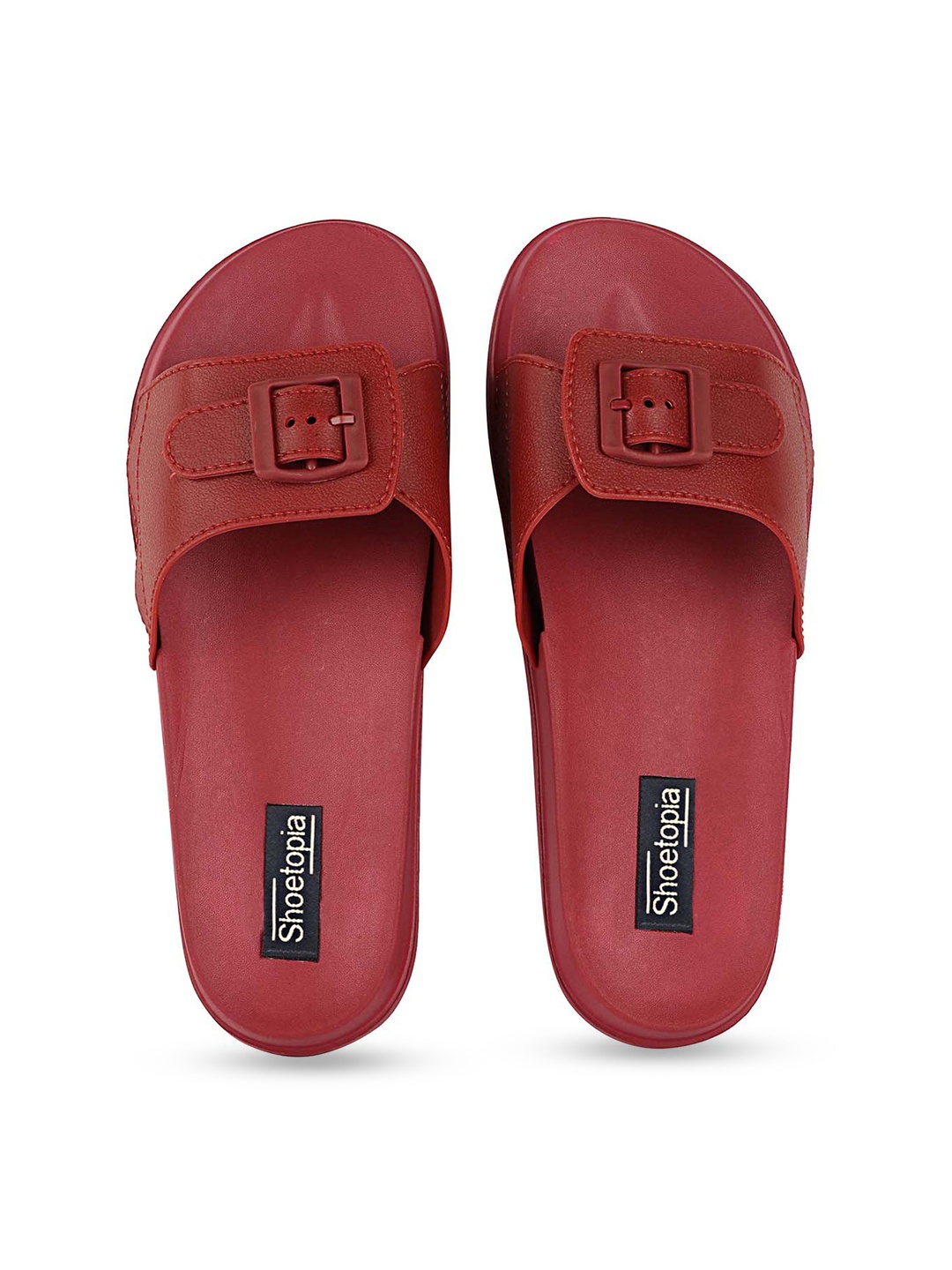 Shoetopia Women Maroon Solid Sliders