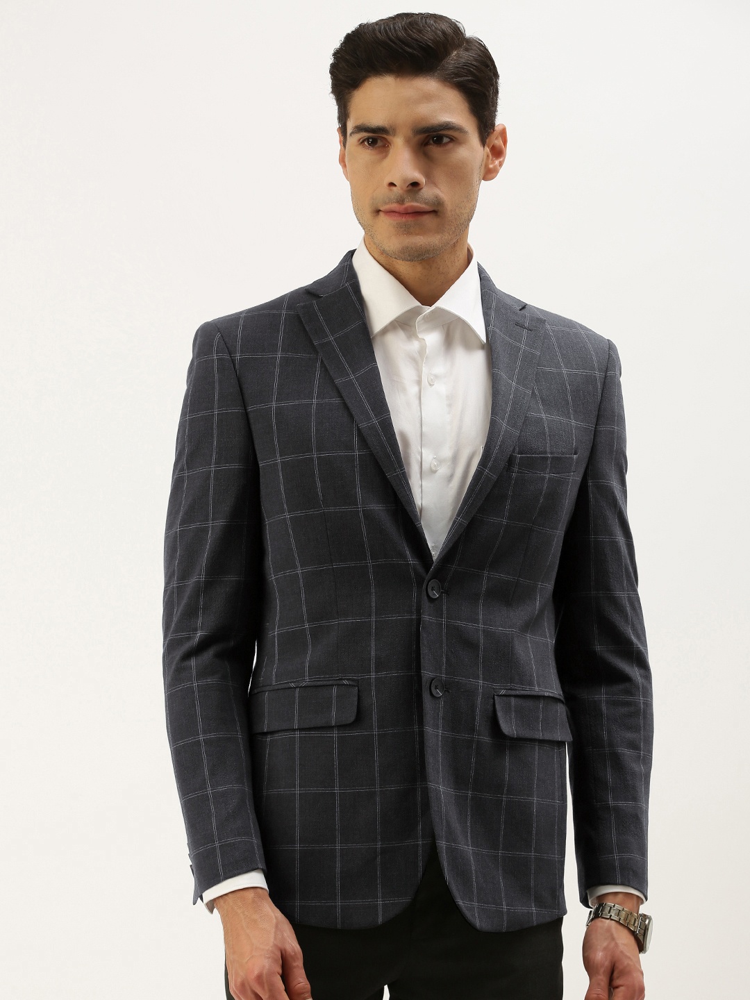 Peter England Men Charcoal Grey Checked Neo Slim Fit Single-Breasted Formal Blazer
Peter England Men Charcoal Grey Checked Neo Slim Fit Single-Breasted Formal Blazer