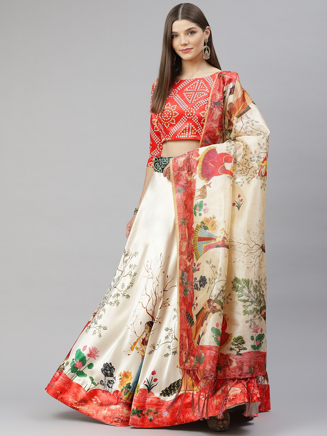 SHUBHVASTRA Red & Cream-Coloured Printed Semi-Stitched Lehenga & Unstitched Blouse With Dupatta
SHUBHVASTRA Red & Cream-Coloured Printed Semi-Stitched Lehenga & Unstitched Blouse With Dupatta