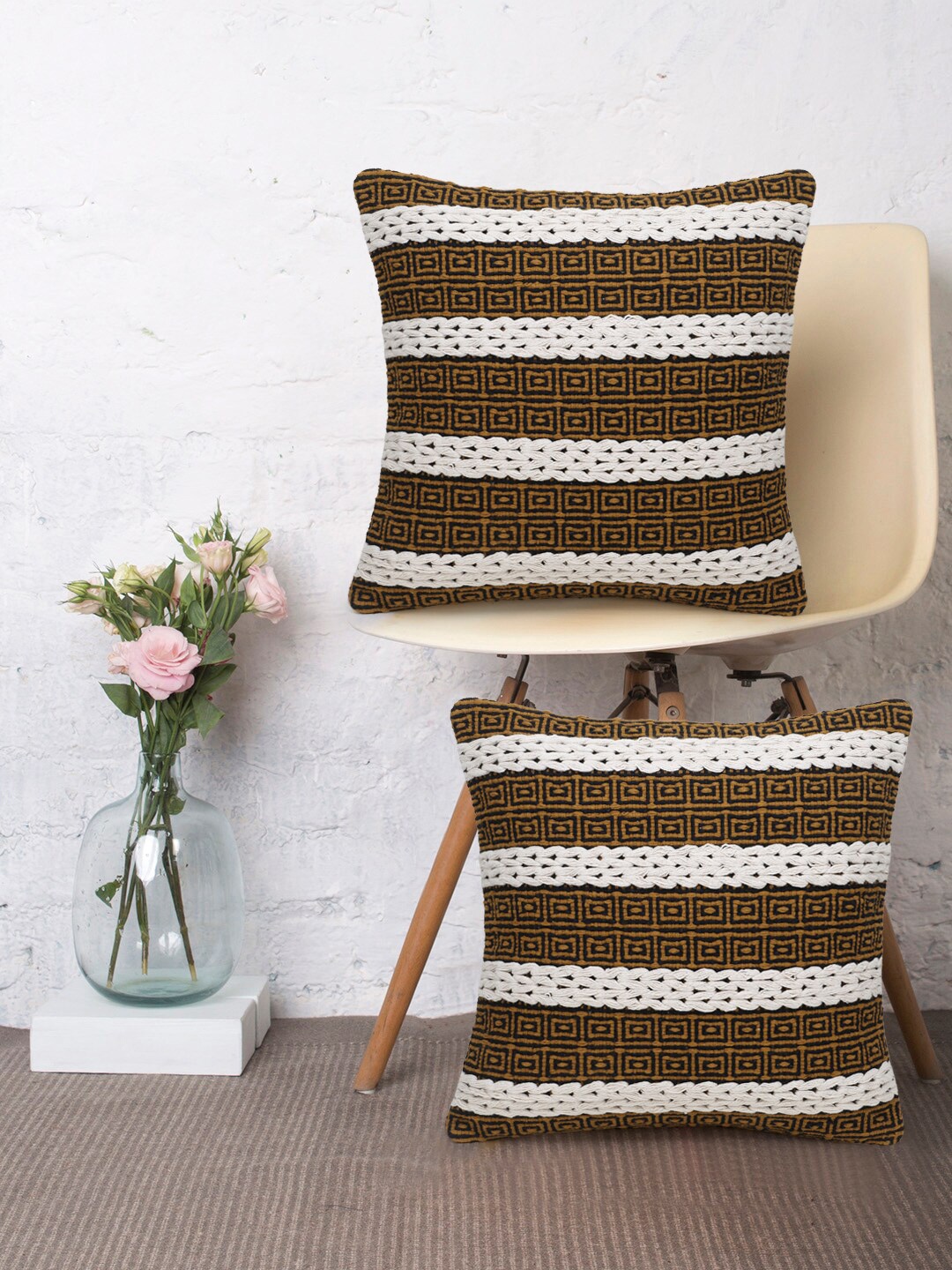 Mezposh Set of 2 Black & Mustard Yellow Cotton Jacquard Striped Square Cushion Covers
Mezposh Set of 2 Black & Mustard Yellow Cotton Jacquard Striped Square Cushion Covers