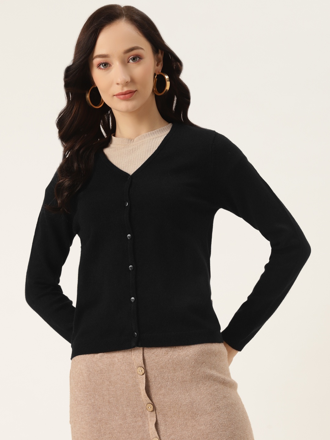 Madame Women Black Solid Cardigan