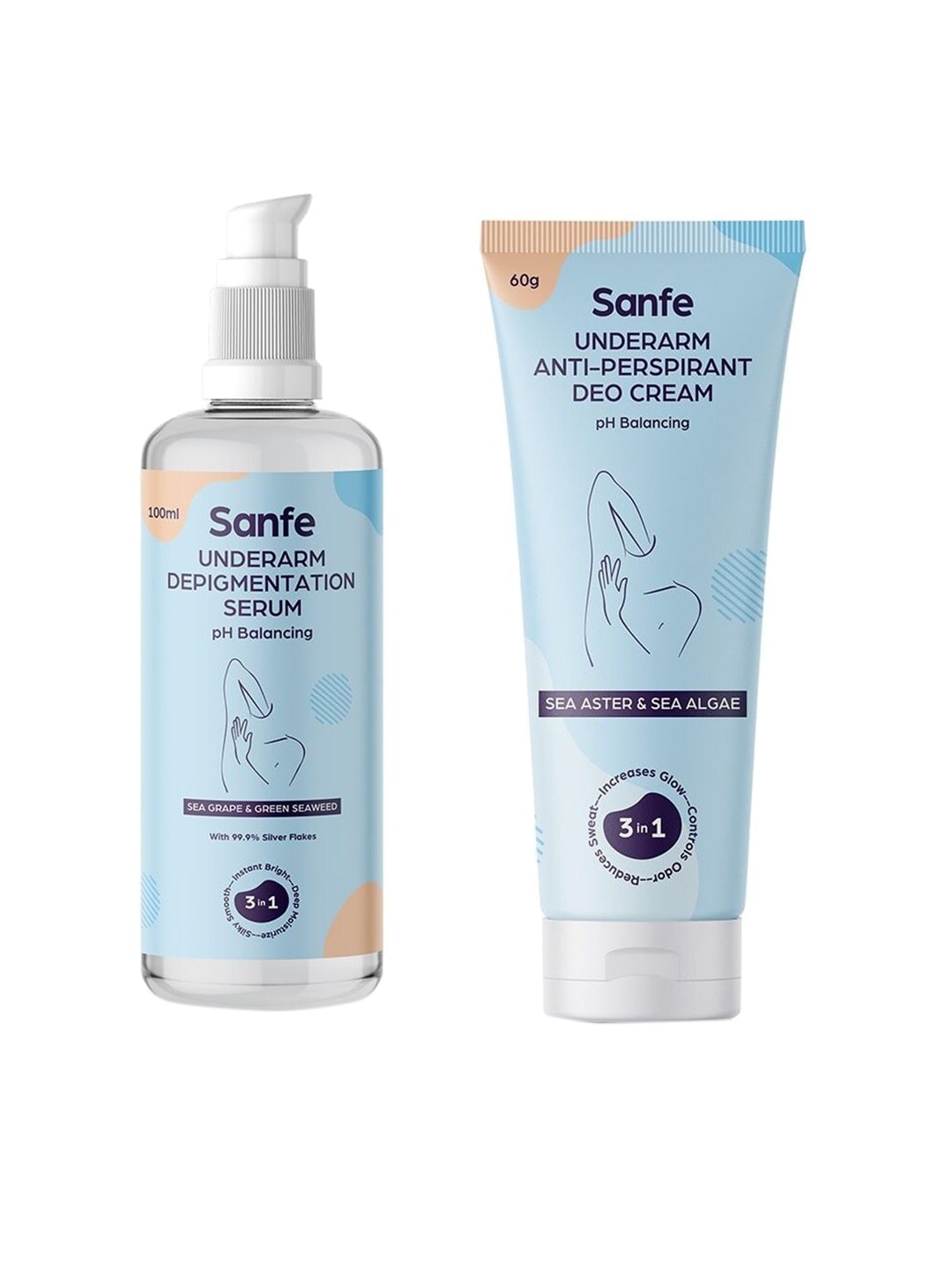 Sanfe Underarm Depigmentation Serum 100ml & Underarm Anti-Perspirant Deo Cream 60g, Coral
Sanfe Underarm Depigmentation Serum 100ml & Underarm Anti-Perspirant Deo Cream 60g, Coral