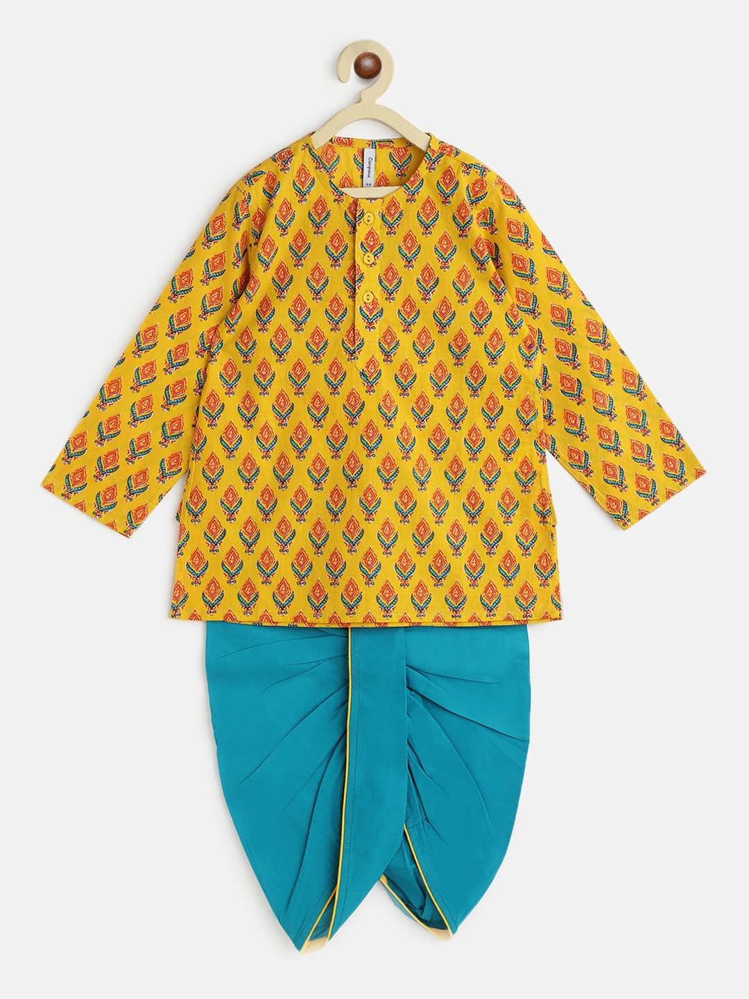 Campana Boys Yellow & Turquoise Blue Printed Regular Pure Cotton Kurta with Dhoti Pants
Campana Boys Yellow & Turquoise Blue Printed Regular Pure Cotton Kurta with Dhoti Pants
