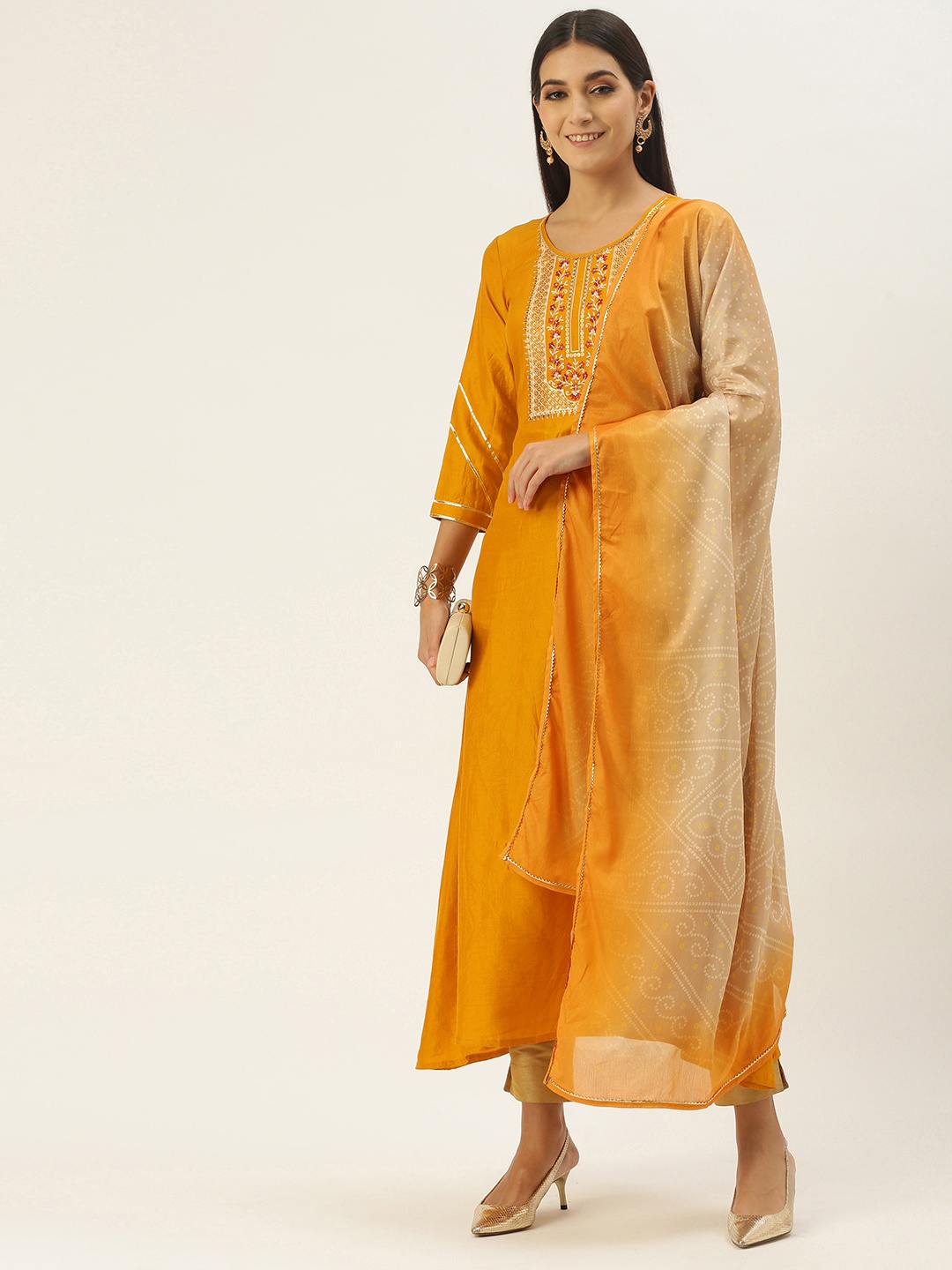 SheWill Women Yellow Floral Yoke Design Chanderi Silk Chanderi Silk Kurta with Dupatta
SheWill Women Yellow Floral Yoke Design Chanderi Silk Chanderi Silk Kurta with Dupatta