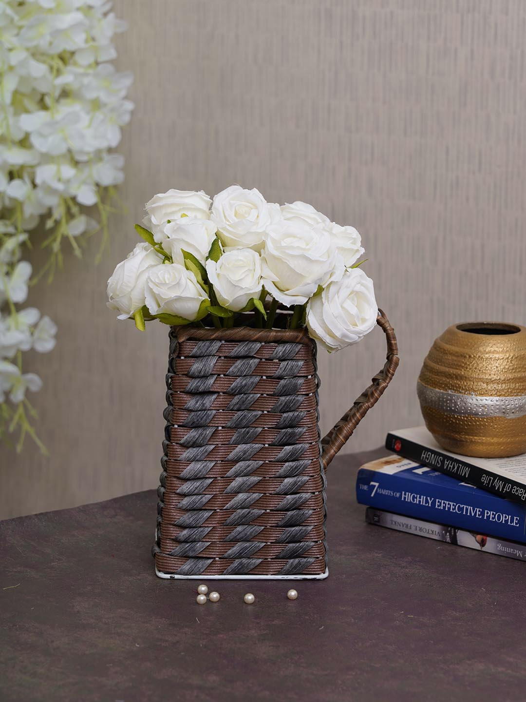 TIED RIBBONS Brown & White Artificial Rose Flower Plant with Decorative Rattan Vase Pot
TIED RIBBONS Brown & White Artificial Rose Flower Plant with Decorative Rattan Vase Pot