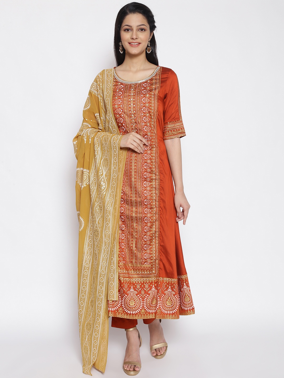 AURELIA Ethnic Woven Design Thread Work Sequined Panelled Kurta with Trousers & Dupatta, Rust
AURELIA Ethnic Woven Design Thread Work Sequined Panelled Kurta with Trousers & Dupatta, Rust