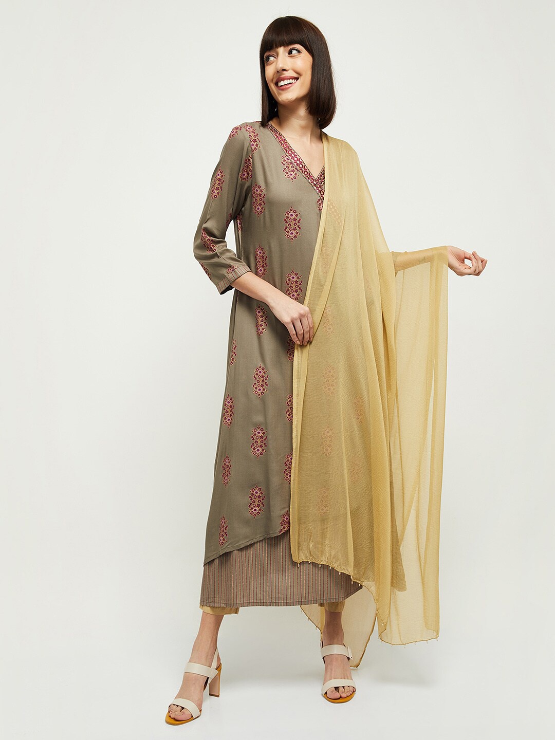 max Beige Tasselled Dupatta