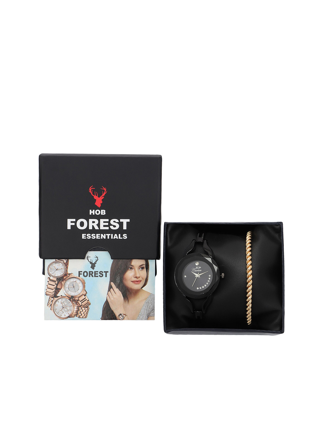 Hobforestessentials Women Black Embellished Watch With Gold-Toned Bracelet Gift Set
Hobforestessentials Women Black Embellished Watch With Gold-Toned Bracelet Gift Set