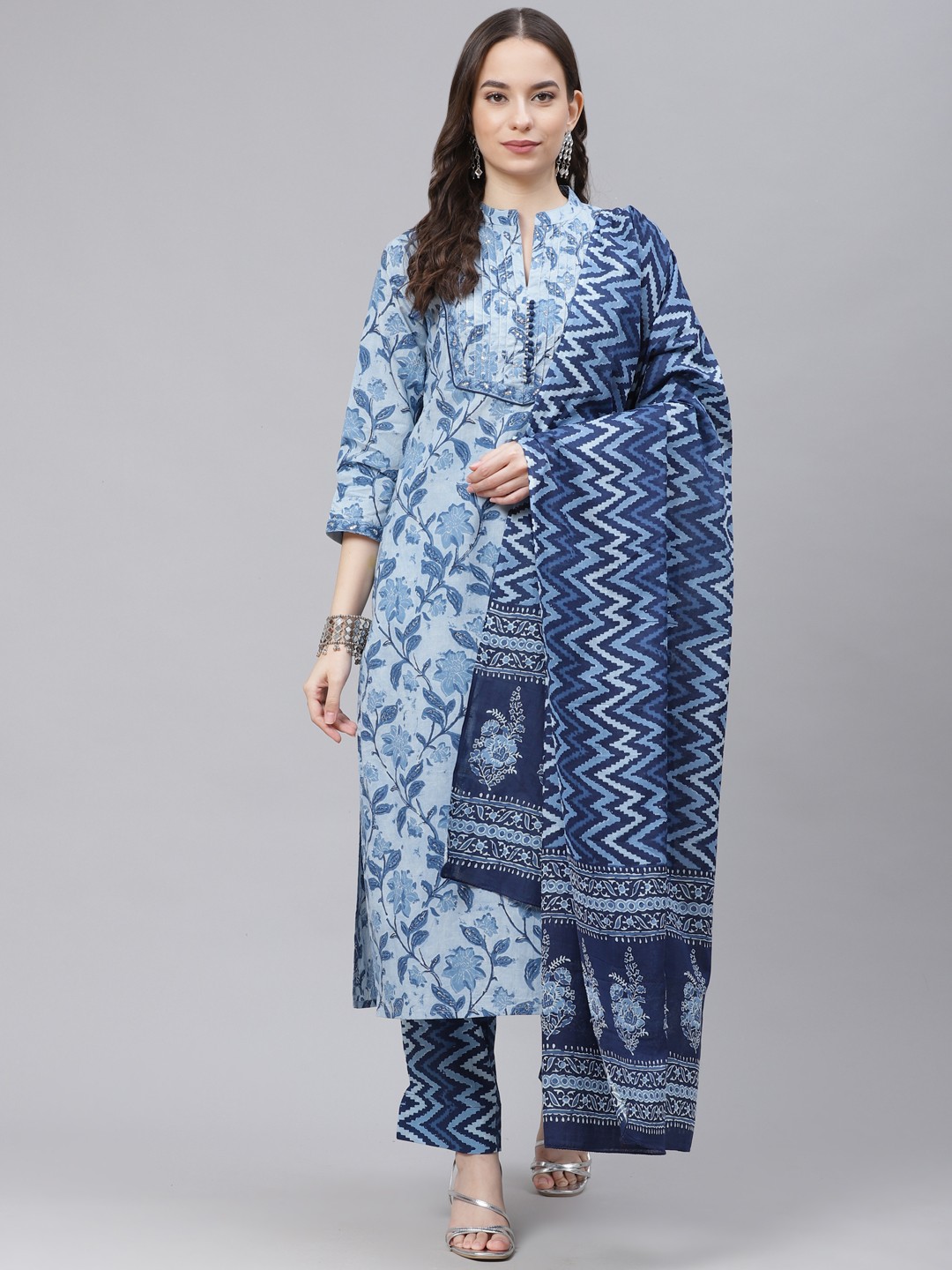 AHIKA Women Blue Ethnic Motifs Print Pure Cotton Kurta with Trousers & Dupatta
AHIKA Women Blue Ethnic Motifs Print Pure Cotton Kurta with Trousers & Dupatta