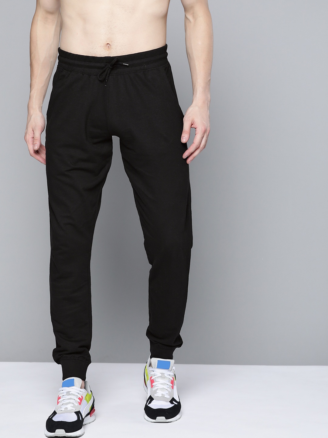 HERE&NOW Men Black Solid Cotton Joggers