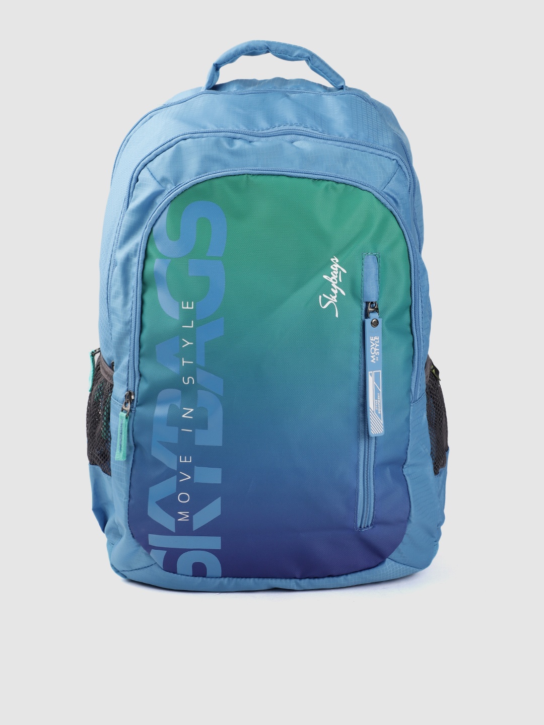 Skybags Unisex Blue & Green Brand Logo Print Backpack